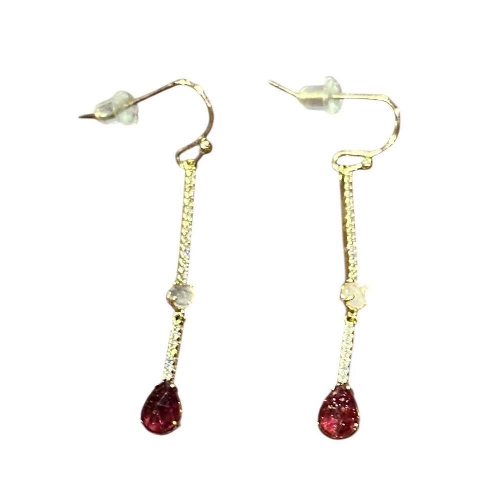 TAI Ruby Red & Gold & CZ Dangle Earrings